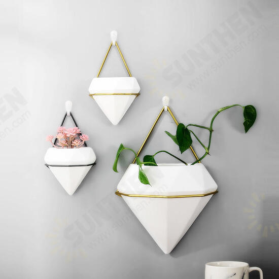 Hanging Basket Nordic Geometric White Ceramic Wall Hanging Flower Pot Hydroponics Family Plant Potted