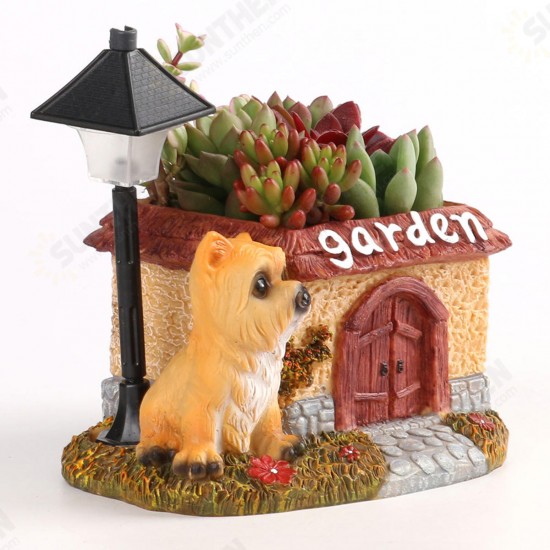 LED Cute Dog Succulent Flower Pot with Drainage Resin Small Flower Pot Garden Plants Pot Desk Flower Decoration