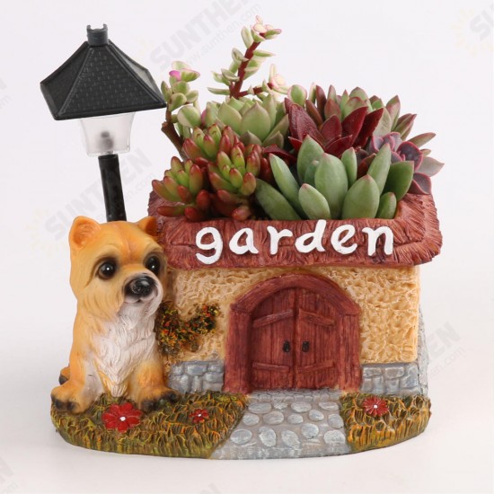 LED Cute Dog Succulent Flower Pot with Drainage Resin Small Flower Pot Garden Plants Pot Desk Flower Decoration