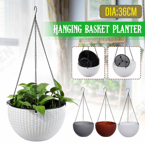 Large Rattan Plaited Hanging Plant Pots Flower Baskets Rope Flower Pot