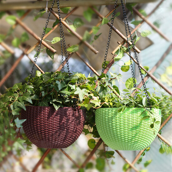 Large Rattan Plaited Hanging Plant Pots Flower Baskets Rope Flower Pot