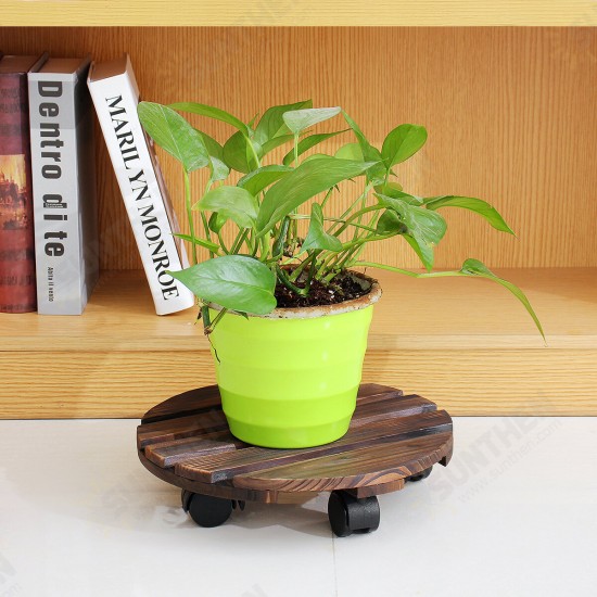 Round Wooden Plant Caddy Potted Plant Stand Flower Pot Holder