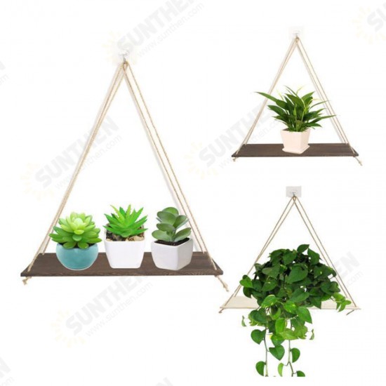 Wooden Hanging Shelf Swing Floating Shelves Rope Wall Display Rack Decorate