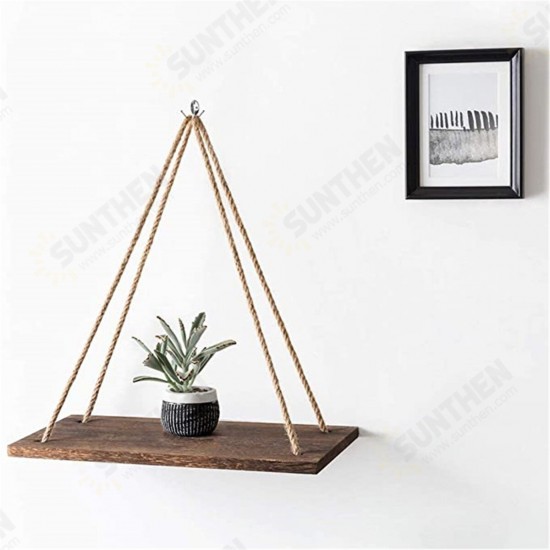 Wooden Hanging Shelf Swing Floating Shelves Rope Wall Display Rack Decorate