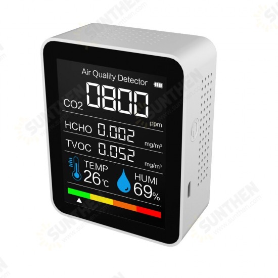 5in1 Portable CO2 Detector Air Quality Intelligent Detector Temperature Humidity Sensor Tester Monitor TVOC Formaldehyde Detection HCHO Detector