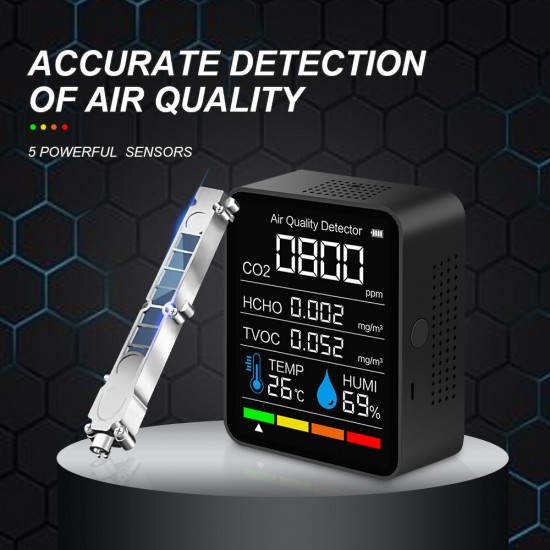 5-In-1 bluetooth-Connected Carbon Dioxide Detector for Detecting TVOC Formaldehyde Concentrated Air Quality Temperature Humidity CO2