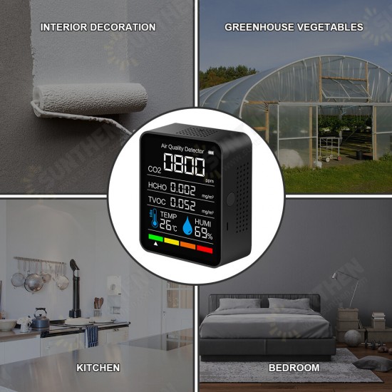 5-In-1 bluetooth-Connected Carbon Dioxide Detector for Detecting TVOC Formaldehyde Concentrated Air Quality Temperature Humidity CO2