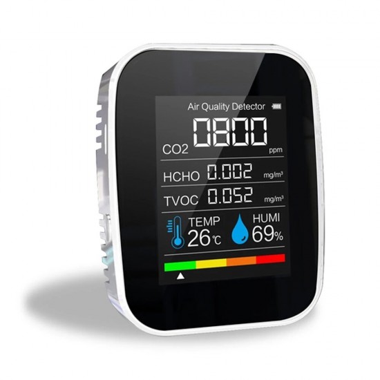 5 in 1 CO2 Meter Digital Temperature Humidity Sensor Tester Air Quality Monitor Carbon Dioxide Formaldehyde TVOC HCHO Detector