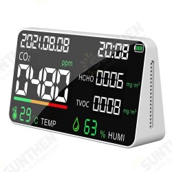 6 in 1 LCD Display Smart Carbon Dioxide Detector Air Quality Detector Temperature and Humidity Sensor Tester TVOC Formaldehyde Detection 6 in 1 LCD Display Smart Carbon Dioxide Detector Air Quality Detector Temperature and Humidity Sensor Tester TVOC Formaldehyde Detection