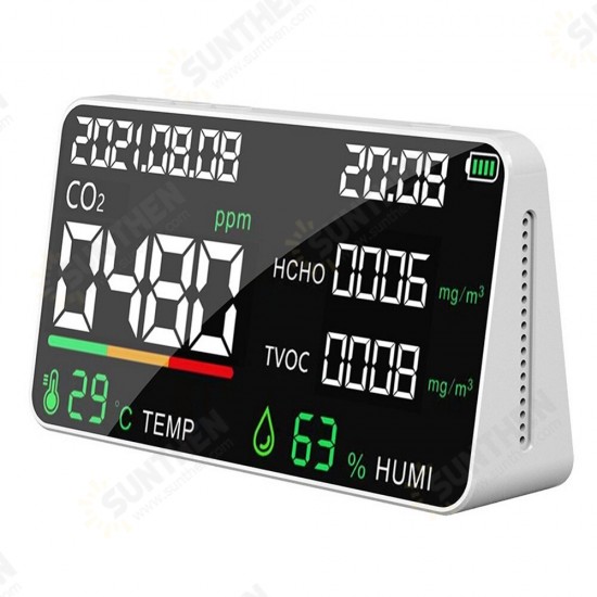 6 in 1 LCD Display Smart Carbon Dioxide Detector Air Quality Detector Temperature and Humidity Sensor Tester TVOC Formaldehyde Detection