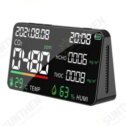 6 in 1 LCD Display Smart Carbon Dioxide Detector Air Quality Detector Temperature and Humidity Sensor Tester TVOC Formaldehyde Detection 6 in 1 LCD Display Smart Carbon Dioxide Detector Air Quality Detector Temperature and Humidity Sensor Tester TVOC Formaldehyde Detection
