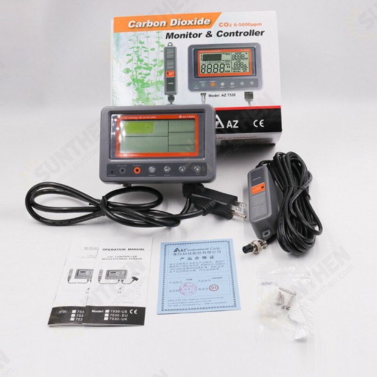 AZ7530 Carbon Dioxide CO2 IAQ Monitor Controller with Relay Function NDIR Sensor Probe for Green House Home/ Office/Factory