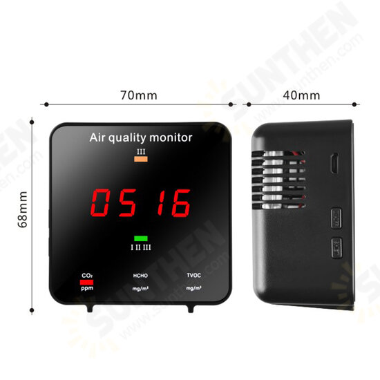 CO2 Meter Digital Temperature Humidity Sensor Tester Air Quality Monitor Carbon Dioxide TVOC Formaldehyde HCHO Detector