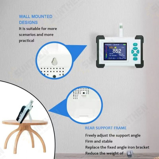 Carbon Dioxide Detector with Rechargeable Battery Portable CO2 Meter Tester CO2 Sensor with PDF Output Function