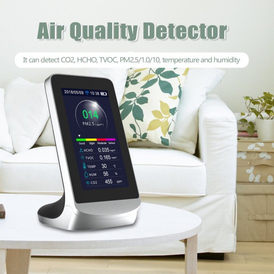 DM72B-wifi Air Quality Detector WIFI Infrared Carbon Dioxide CO2 Dust PM2.5 PM1.0 PM10 HCHO TVOC Detectors Instrument Compatible with Tuya