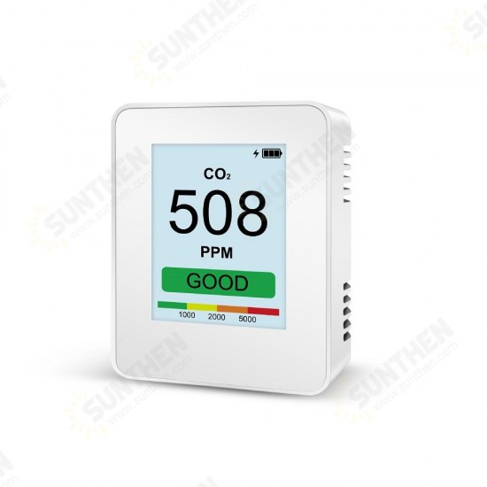 P1 CO2/PM2.5/PM10/PM1.0 WIFI Carbon Dioxide Detector Air Quality Monitor with 2.8inch TFT Color LED Backlight LCD Built-in 2600MA Lithium Battery