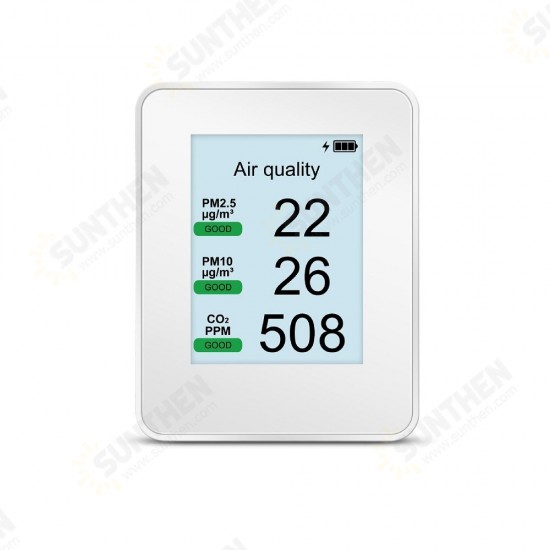 P1 CO2/PM2.5/PM10/PM1.0 WIFI Carbon Dioxide Detector Air Quality Monitor with 2.8inch TFT Color LED Backlight LCD Built-in 2600MA Lithium Battery