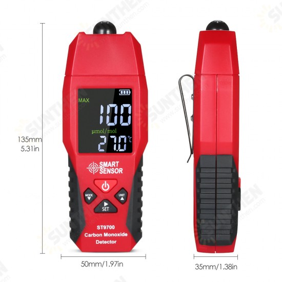 ST9700 Handheld 2 in 1 CO Gas Detector Temperature Meter Carbon Monoxide Analyzer Air Quality Monitor Gas Leak Analyzers LCD Color Display