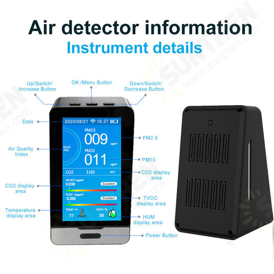 WIFI PM2.5 PM1.0 PM10 Temperature Humidity Air Quality Monitor 4.3 Inch LED Display Intelligent CO2 HCHO TOVC Gas Detector