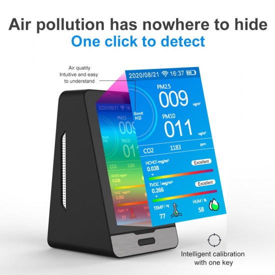 WIFI PM2.5 PM1.0 PM10 Temperature Humidity Air Quality Monitor 4.3 Inch LED Display Intelligent CO2 HCHO TOVC Gas Detector