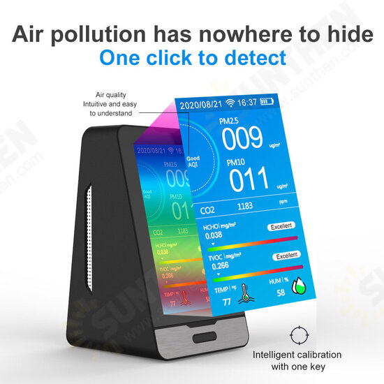 WIFI PM2.5 PM1.0 PM10 Temperature Humidity Air Quality Monitor 4.3 Inch LED Display Intelligent CO2 HCHO TOVC Gas Detector