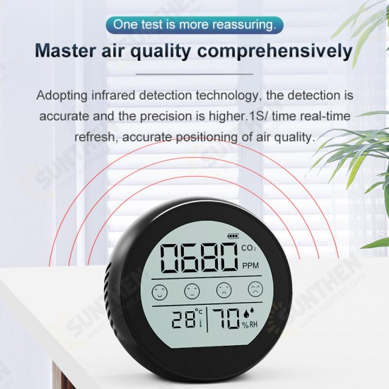 ZN-P8 Digital CO2 Gas Analyzer 400-5000ppm Air Quality Monitor NDIR Infrared Detection Gas Detector with Temperature Humidity Display