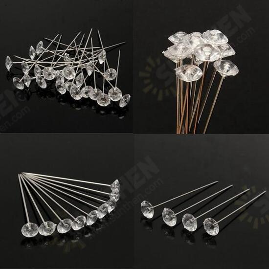 100pcs Clear Diamante Flowers Pins Wedding Bouquet Supplies Diamond Corsage Florist Craft