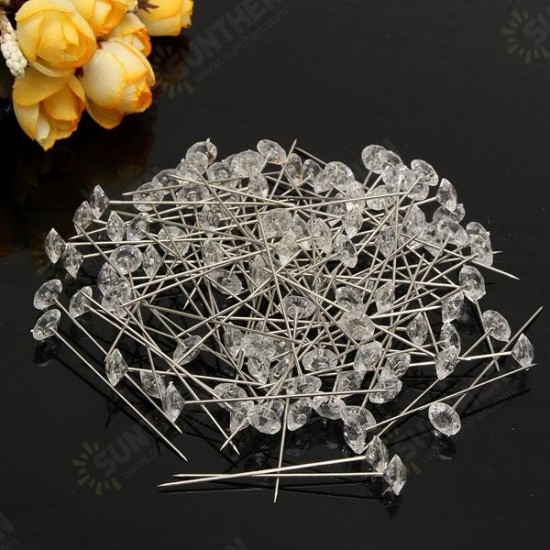 100pcs Clear Diamante Flowers Pins Wedding Bouquet Supplies Diamond Corsage Florist Craft