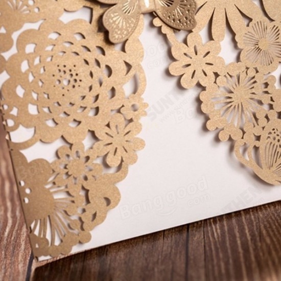 10Pcs Gold Paper Wedding Invitation Envelope Laser Cut Wedding Invitation Cards Birthday Party Card