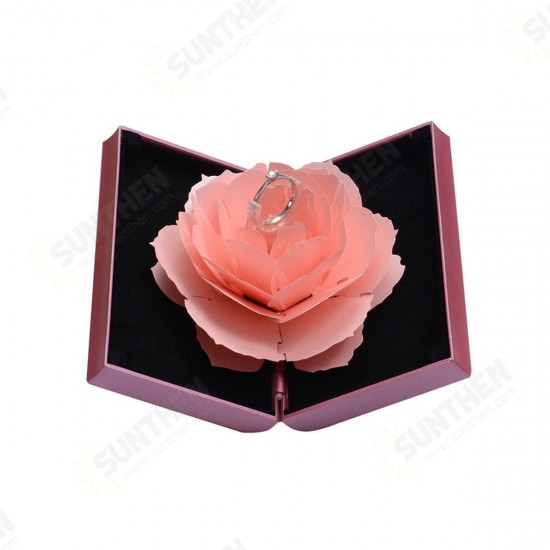 3D Folding Rotating Rose Ring Box Birthday Valentine's Day Jewelry Display