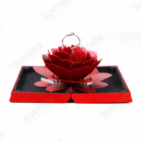 3D Folding Rotating Rose Ring Box Birthday Valentine's Day Jewelry Display