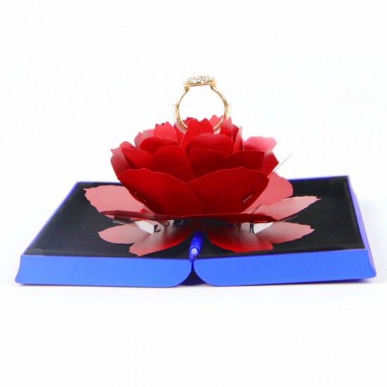 3D Folding Rotating Rose Ring Box Birthday Valentine's Day Jewelry Display