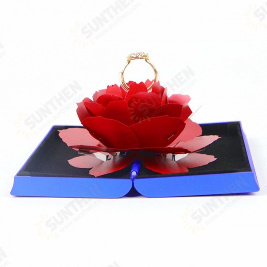 3D Folding Rotating Rose Ring Box Birthday Valentine's Day Jewelry Display