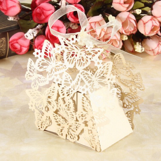 50pcs Candy Sweet Ribbons Butterfly Boxes Wedding Party Gift Candy Box