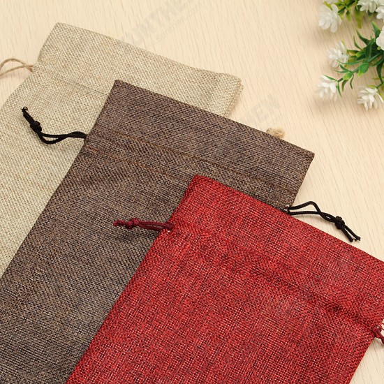 5PCS Natural Jute Burlap Vintage Wedding Favours Hessian Wine Bottle Bags Gift