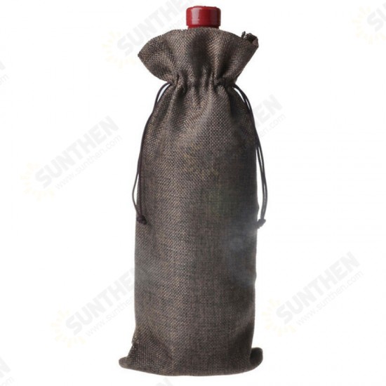 5PCS Natural Jute Burlap Vintage Wedding Favours Hessian Wine Bottle Bags Gift