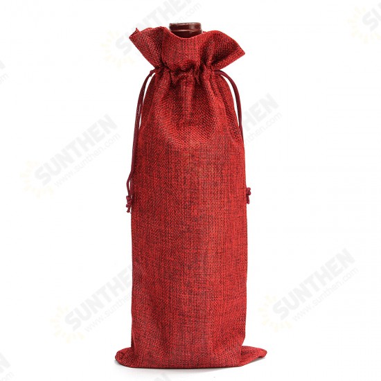 5PCS Natural Jute Burlap Vintage Wedding Favours Hessian Wine Bottle Bags Gift