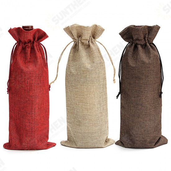 5PCS Natural Jute Burlap Vintage Wedding Favours Hessian Wine Bottle Bags Gift