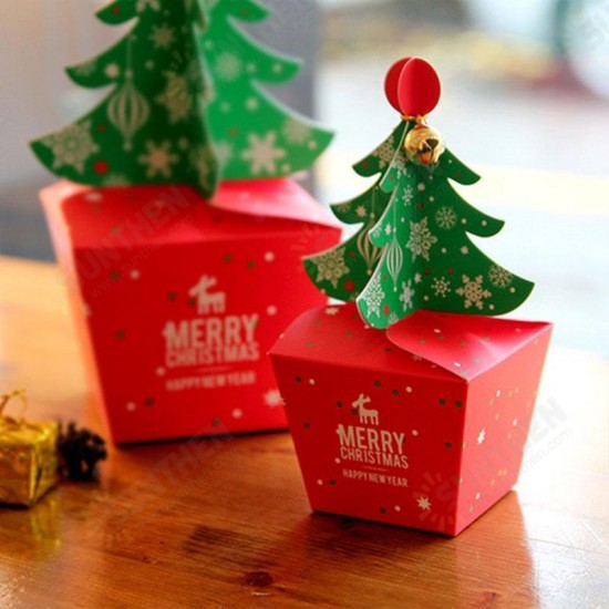 Christmas 2017 Paper Gift Box Candy Box Fit Wedding Party Christmas Tree Pattern Jewelry Packaging B