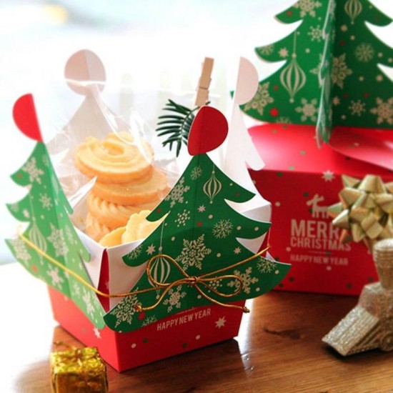 Christmas 2017 Paper Gift Box Candy Box Fit Wedding Party Christmas Tree Pattern Jewelry Packaging B