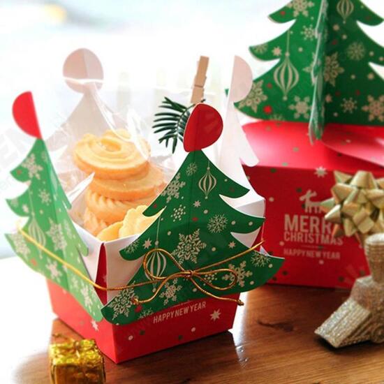 Christmas 2017 Paper Gift Box Candy Box Fit Wedding Party Christmas Tree Pattern Jewelry Packaging B