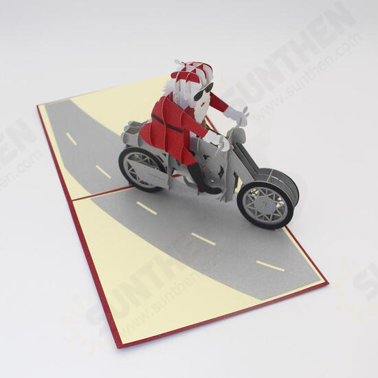 Christmas 3D Motorcycle Santa Claus Pop Up Greeting Card Christmas Gifts Party Greeting Card