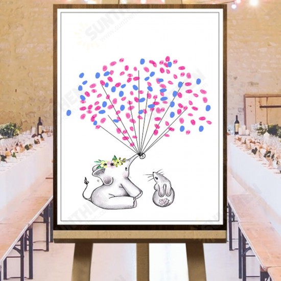 Frameless Elephant Wedding Paper Card Guest Book Signaturing Inkpad Sign Birthday Party Decorations