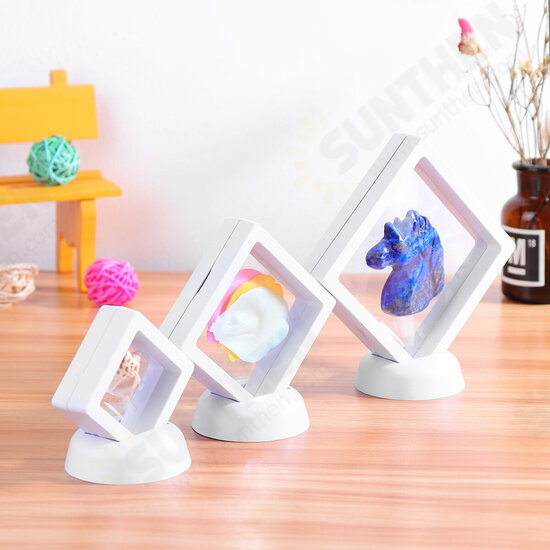 Square 3D Album Floating Frame Holder Coin Box Jewelry Box Display Showcase with Stand