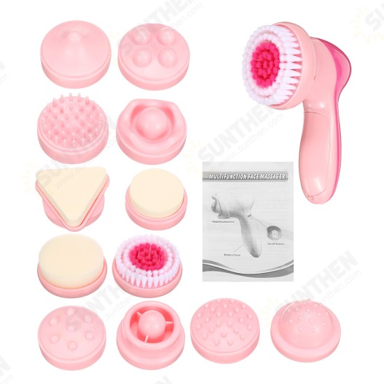 12 in 1 Electric Facial Cleaning Brush Wash Face Nose Skin Pore Cleaner Body Massage Beauty Machine