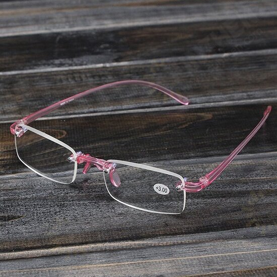 Pink Rimless Light Presbyopic Reading Glasses Fatigue Relieve Strength 1.0 1.5 2.0 2.5 3.0