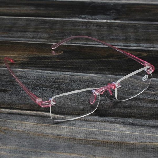 Pink Rimless Light Presbyopic Reading Glasses Fatigue Relieve Strength 1.0 1.5 2.0 2.5 3.0
