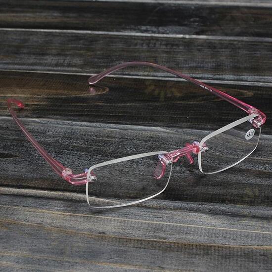 Pink Rimless Light Presbyopic Reading Glasses Fatigue Relieve Strength 1.0 1.5 2.0 2.5 3.0