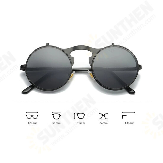 UV400 Vintage Steampunk Flip Up Men Sunglasses Women Retro Round Metal Frame Sun Glasses Hinge Design Curved Glasses Legs