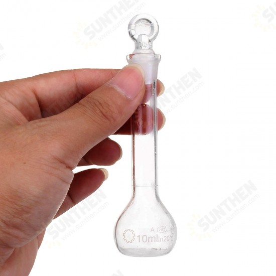 10mL Clear Glass Volumetric Flask w/ Glass Stopper Lab Chemistry Glassware